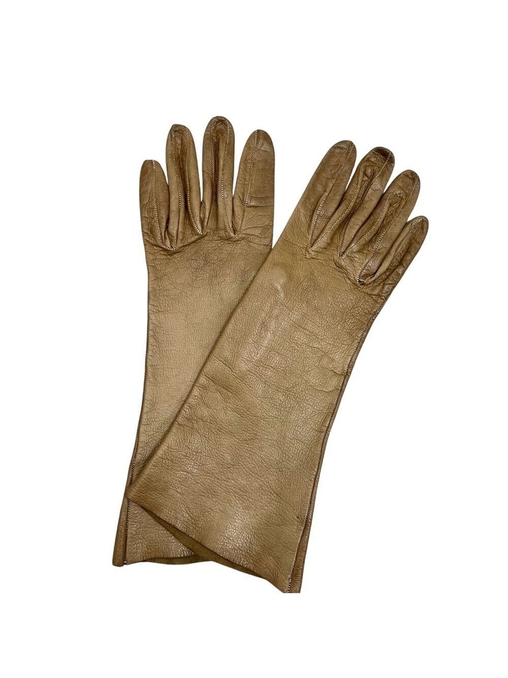 Vintage Lavabile tan brown leather 10.5 inches long gloves 6 1/2 - Picture 2 of 13